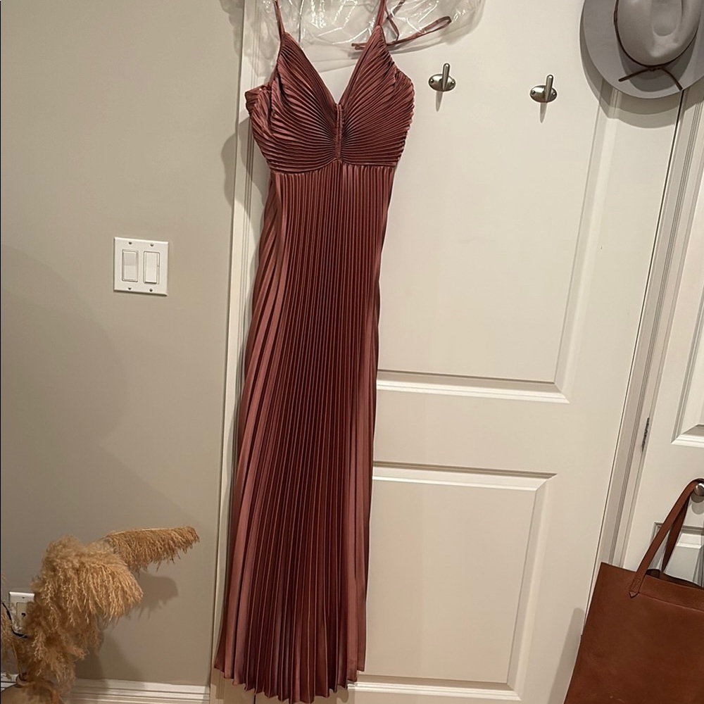 Revelry Desert Rose Satin Pleated Maxi Gown - no alterations!